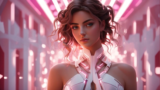 A Woman in a Futuristic Pink Dreamland