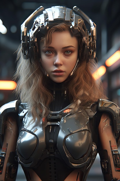 A woman in a futuristic suit with a helmet and a helmet.