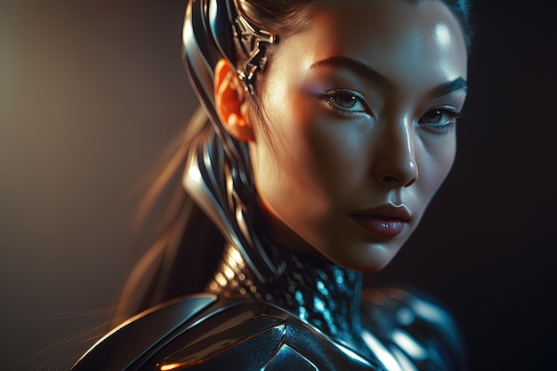 sci fi fi fi fi fi fi 제너레이티브 AI를 갖춘 미래 지향적인 정장을 입은 여성