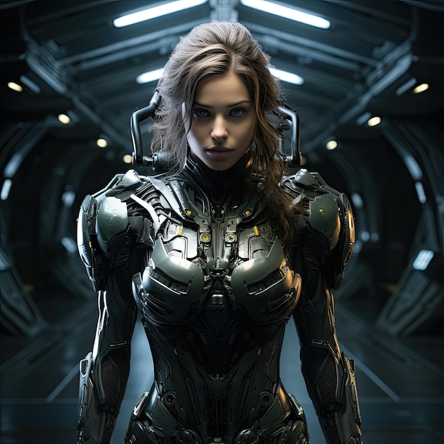 a woman in a futuristic suit