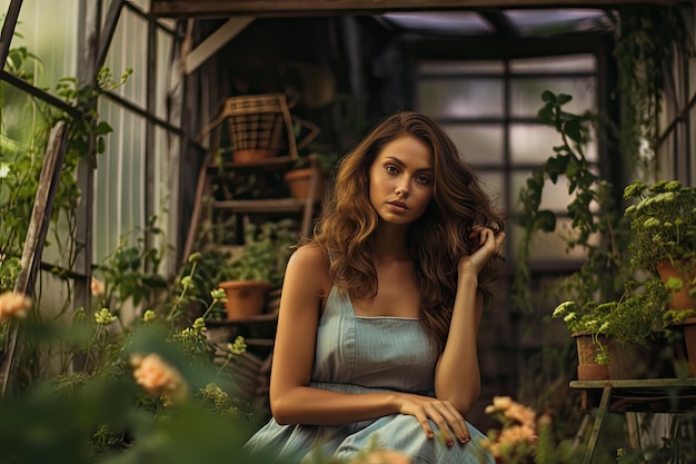 Woman at the garden backyard