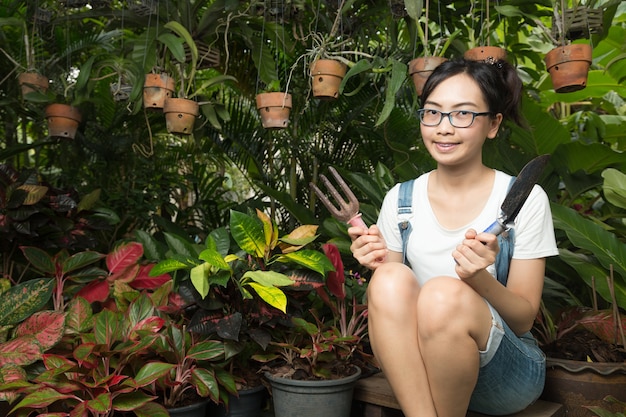 Woman gardening equipment