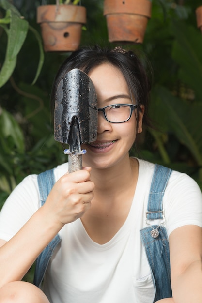 Woman gardening equipment