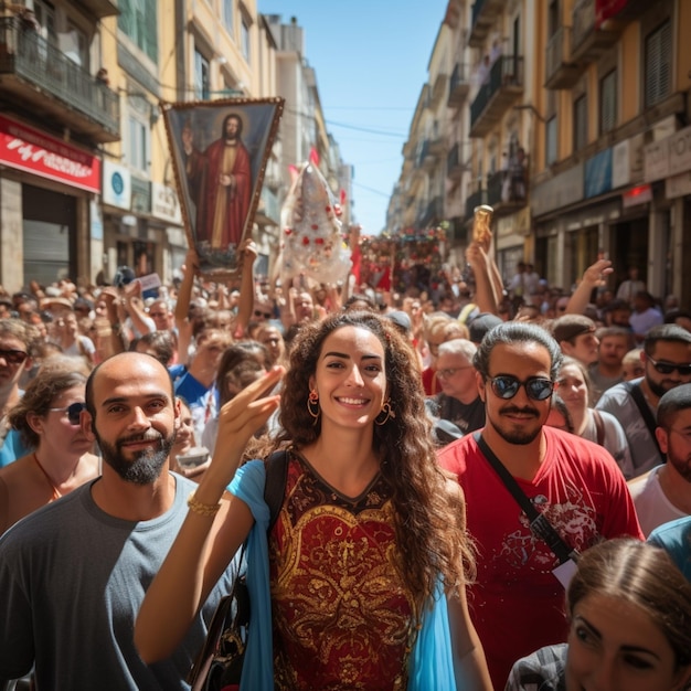 Photo a woman in a garment with a large crowd of people