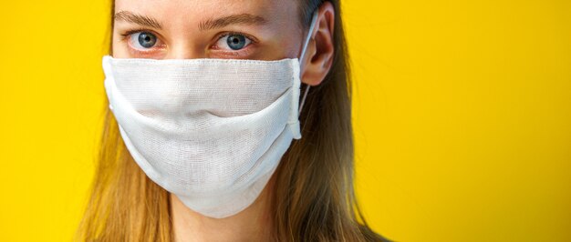 Woman in a gauze mask