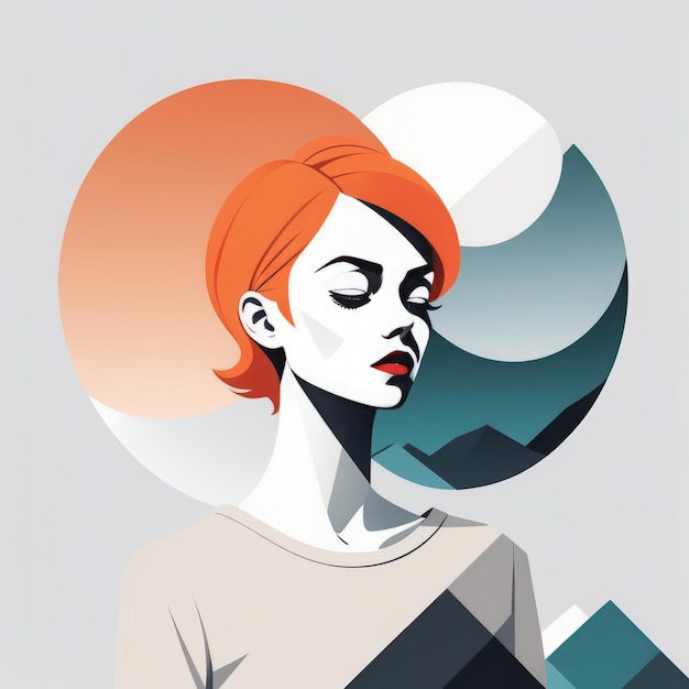 woman in geometric shape with a red and blue color in her hair and a white background vector i
