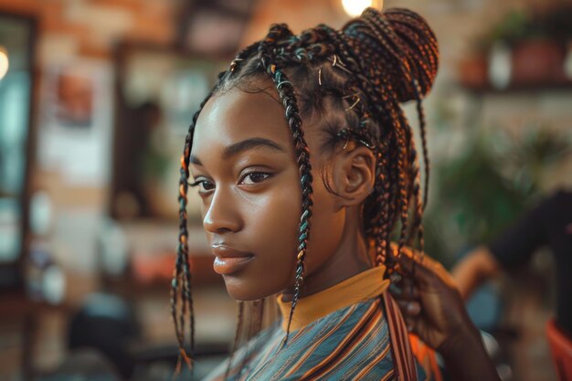 Woman Getting Braids Hair Done