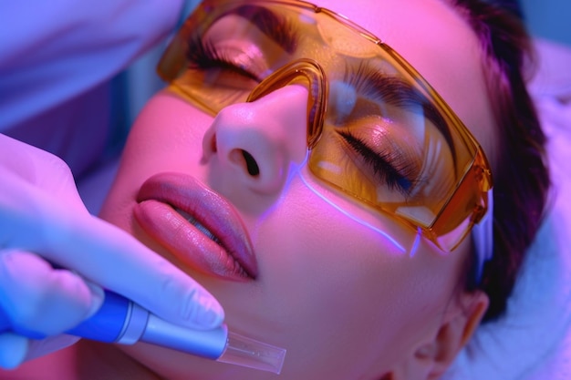 Photo woman getting facial lift treatment perfect for beauty industry promotions