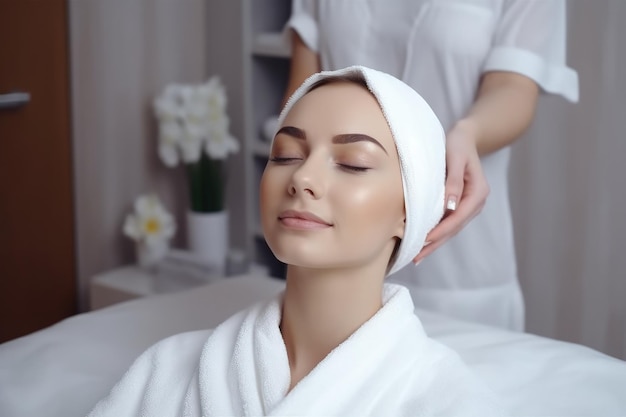 A woman getting a facial massage at a spa generative AI