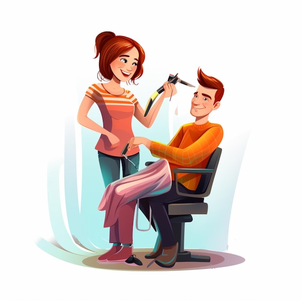 Photo woman getting haircut 2d cartoon illustraton on white back