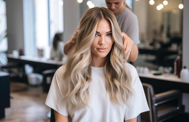 Photo a woman getting her hair done in a salon