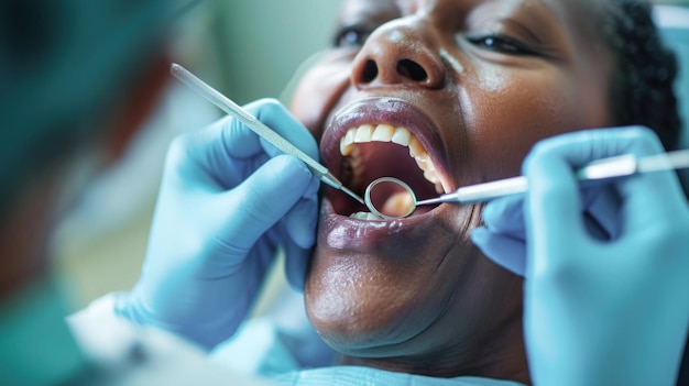 Woman Getting Her Teeth Brushed by a Dentist