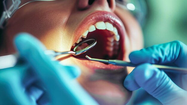 Woman Getting Teeth Checked by Dentist