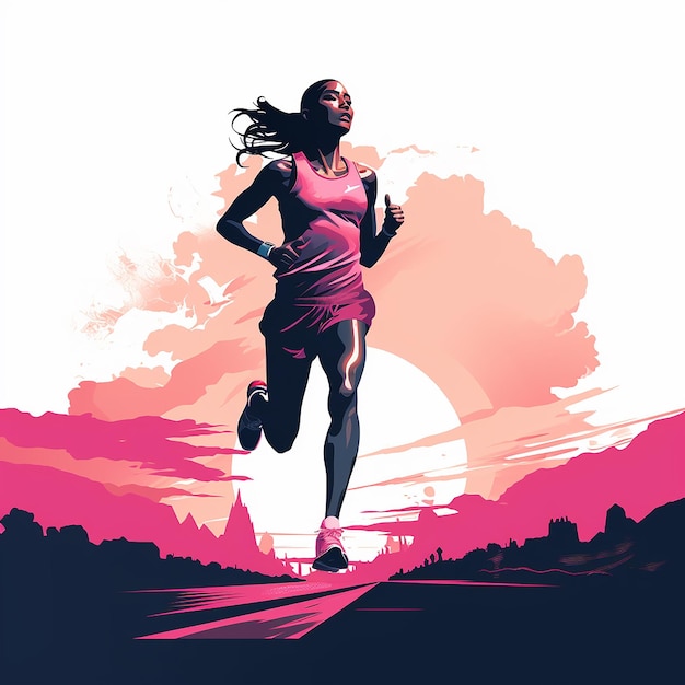 woman girl athlete runner flat design vector illustration