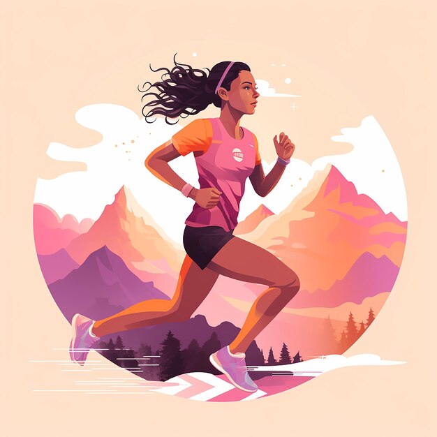 Photo woman girl athlete runner flat design vector illustration