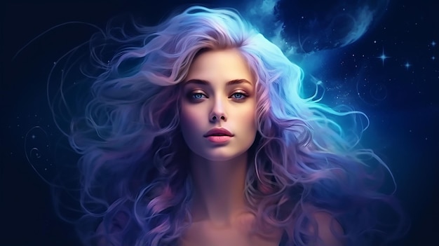 Женское лицо Звездная богиня Удивительная фотография Реалистичный портрет Аватара Искусственный интеллект Иллюстрация