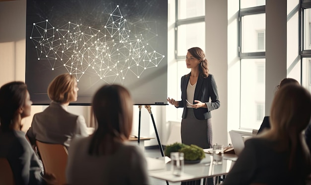 A woman giving a presentation to a group of people