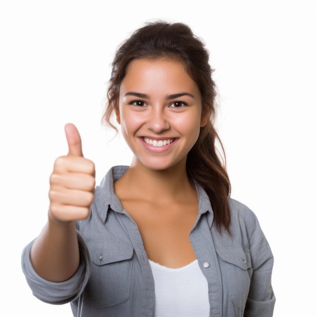 Premium AI Image | a woman giving a thumbs up with a thumbs up.