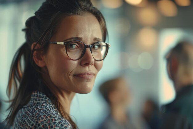 Woman in Glasses Looking at Camera