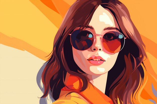 Woman glasses modern fashion illustration poster style portrait face girl design Generative AI