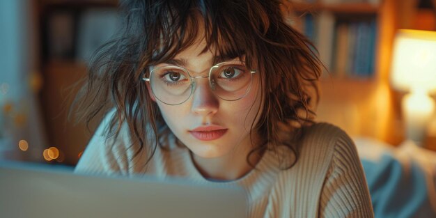 Woman in Glasses Using Laptop