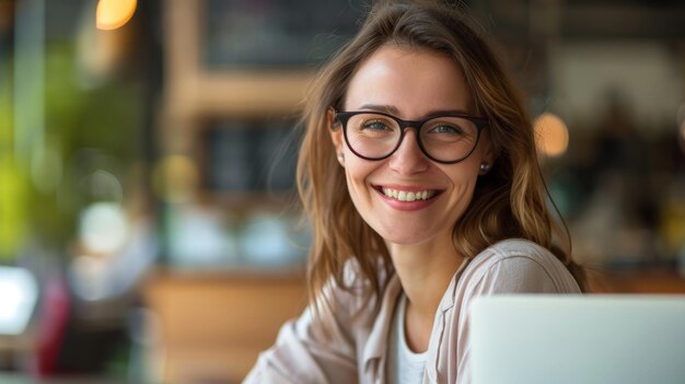 Woman in Glasses Working on Laptop