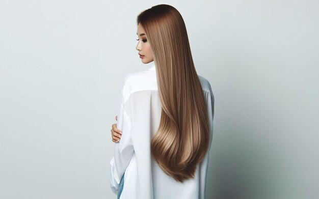 woman golden blonde hair Golden brown hair on a white background