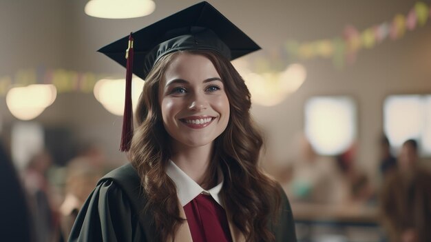 Photo woman in graduation cap and gown