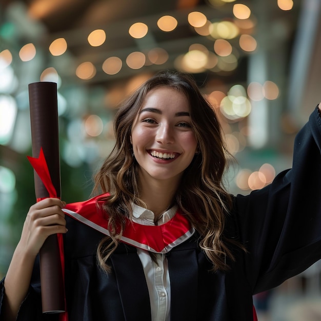 a woman in a graduation cap is holding a diploma