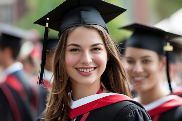 A woman in graduation gown smiling