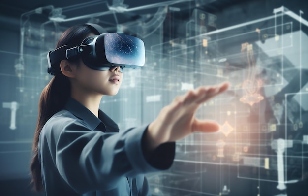 Женщина графические технологии очки 3d бизнес футуристические инновации виртуальные очки цифровой генеративный ИИ