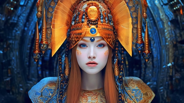 Женщина в костюме греческого воина с короной