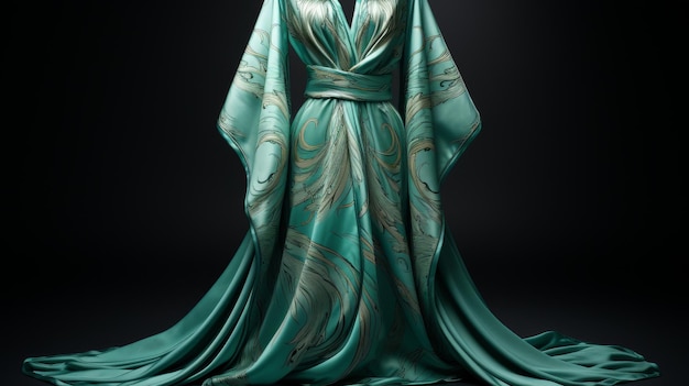 Woman in Green Dress With Long Cape