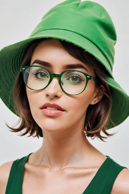 Foto una donna con il cappello verde e gli occhiali