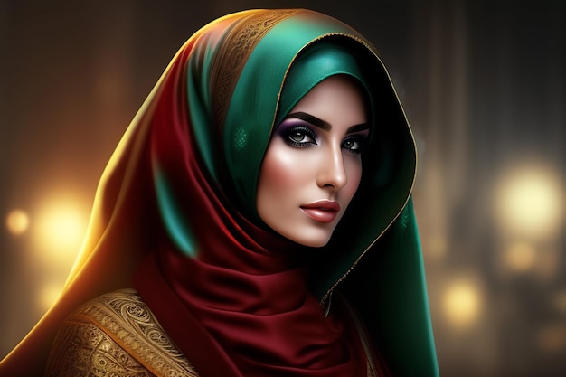 A woman in a green hijab with a red scarf