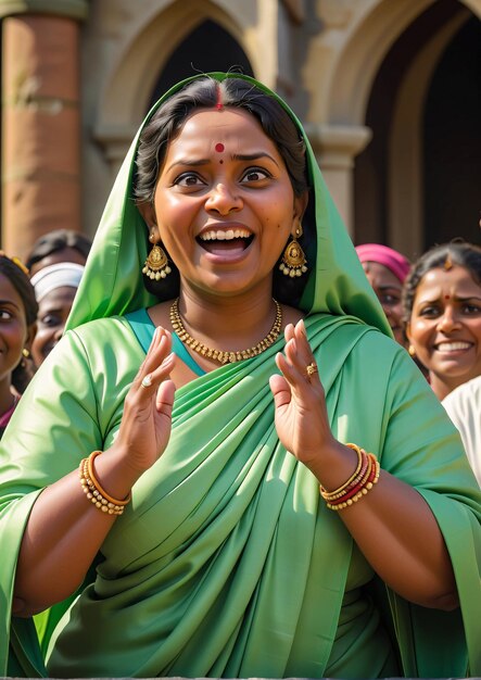 a woman in a green sari