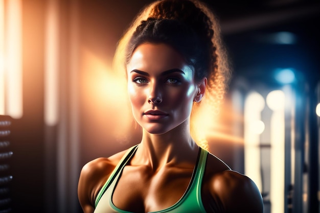 Premium Photo  A woman in a sports bra top running on a track generative  ai image