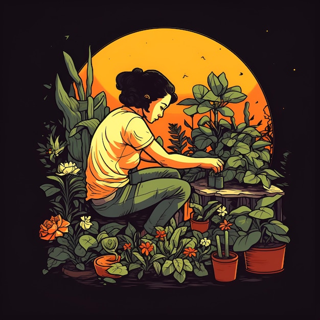 Женщина, выращивающая растения