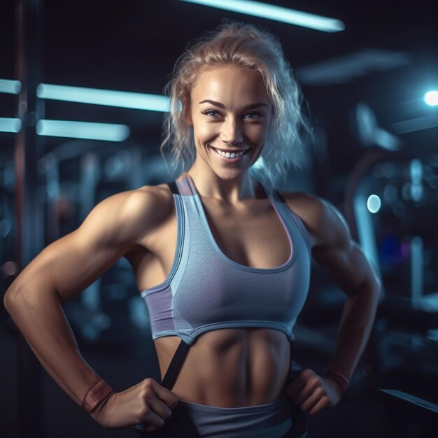 A woman in a gym with a barbell