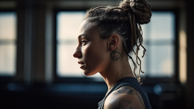 A woman in a gym with a ponytail generative ai