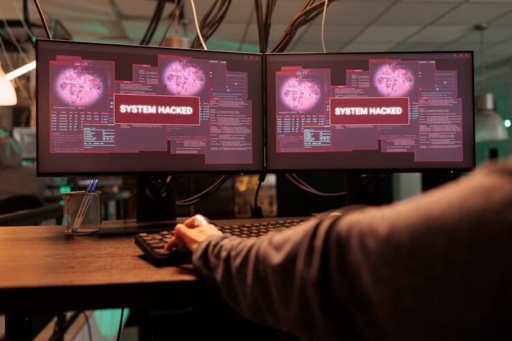 Photo woman hacker arm hacking password, coding virus program, typing on keyboard. cybercrime, scammer hand programming malicious software, breaking into computer system, writing malware.