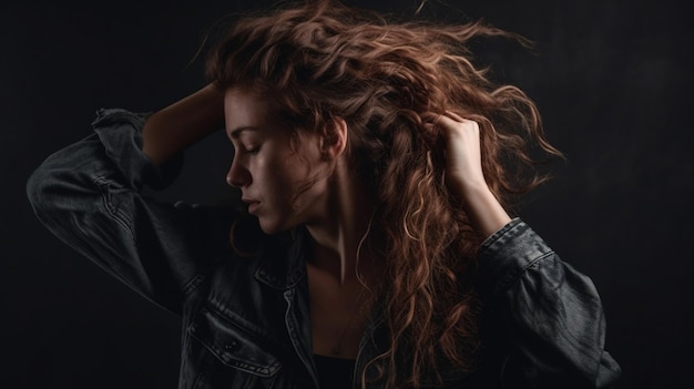 Woman hair with hands in rear view shot