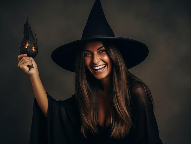 Foto donna in costume di halloween con una posa giocosa