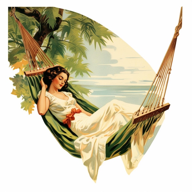 a woman in a hammock is sitting in a hammock.