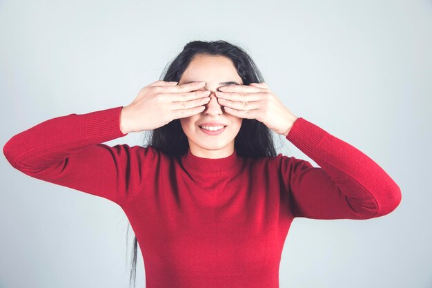 Woman hand close eyes