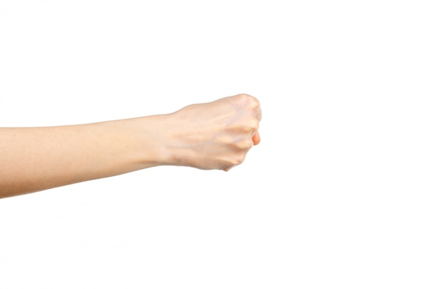 Woman hand gesture of a clenched fist isolated over the white background