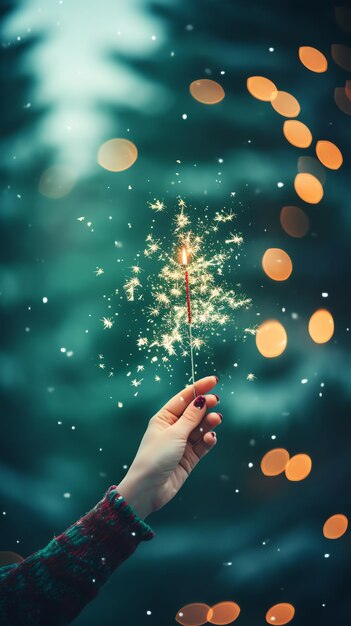 Photo woman hand holding confetti cracker christmas greeting card ai generated image