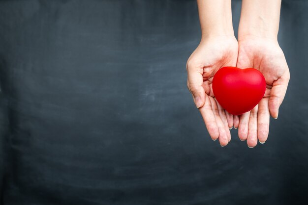 woman hand holding red heart