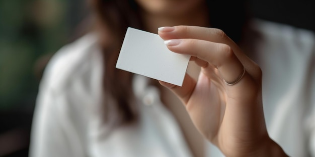 Photo woman hand holding white card