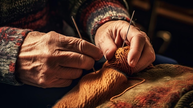 Foto un lavoro a maglia della mano della donna